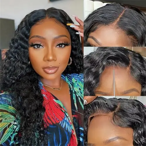 Boopwine deep wave human hair wig with 4x4 HD transparent lace and 150% density