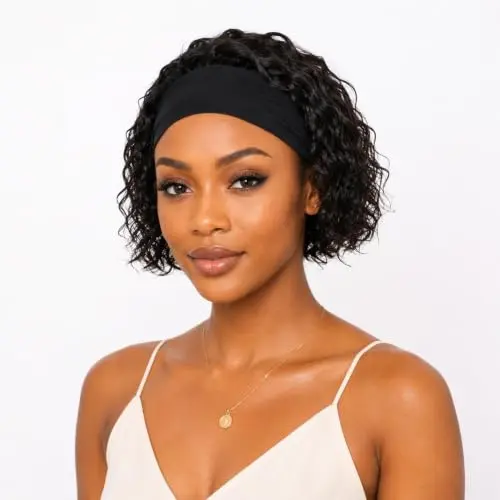 ManeMajesty deep curly bob headband wig in black