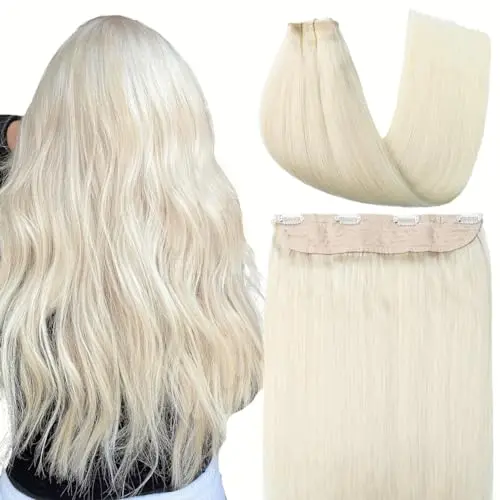VINBAO Invisible Wire Halo Hair Extensions 14 inch Platinum Blonde