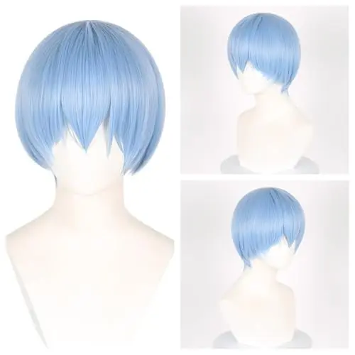 SisiruKou short ice blue anime wig with bangs