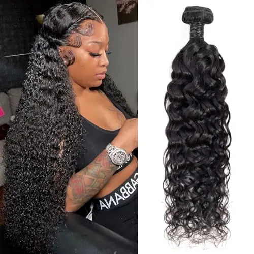 Water wave human hair bundle in natural black