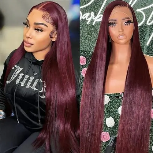 Maycaur 99J Burgundy Lace Front Straight Wig 24 Inch
