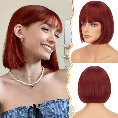 BARSDAR Short Bob Copper Red Wig with Bangs