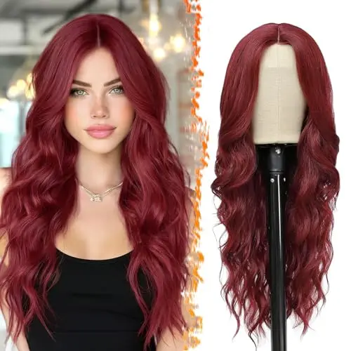 Barsdar 26 inch small lace front burgundy red wavy wig