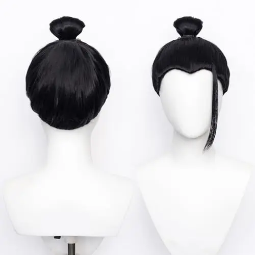 Short black cosplay wig with ponytail for men by Amback