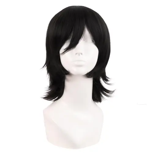 MapofBeauty 14 Inch Short Wolf Tail Black Wig