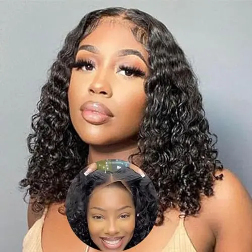 GENEROUS 14 inch deep curly 4x4 lace closure human hair bob wig