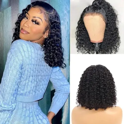Rebasar 14 Inch Pre Plucked Curly Bob 13x4 HD Lace Front Wig