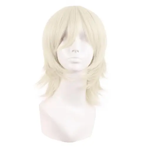 MapofBeauty 14 Inch Short Cosplay Wolf Tail Synthetic Side Bangs Party Wig in platinum blonde