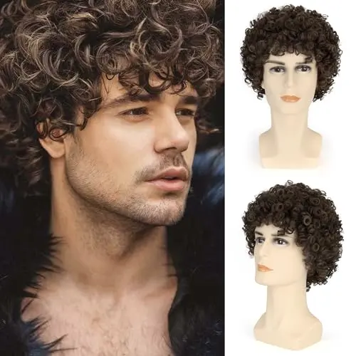 Short brown curly afro wig with natural-looking texture