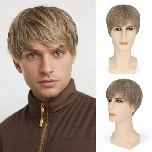 FAELBATY short straight blonde men's wig with side part