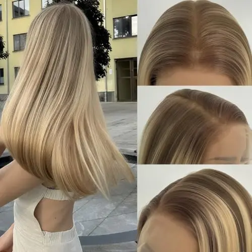 MACA BAKA Highlight Blonde Long Straight 13x6 Synthetic Lace Front Wig 24 Inch