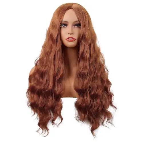 MapofBeauty 28 inch wavy no bangs synthetic wig in ginger orange
