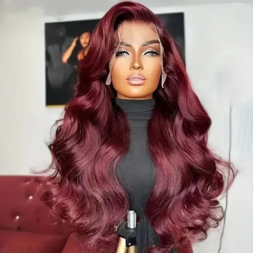 Maycaur 99J burgundy body wave lace front wig