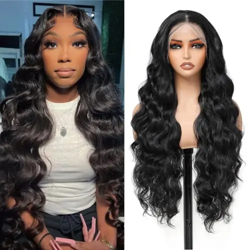 Yacurcur 32-inch black body wave 13x6 lace frontal synthetic wig