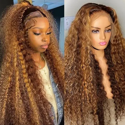 XSY 13x4 lace front wig human hair deep wave highlight