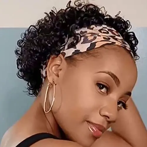 Pixie cut 6-inch curly headband wig in natural black