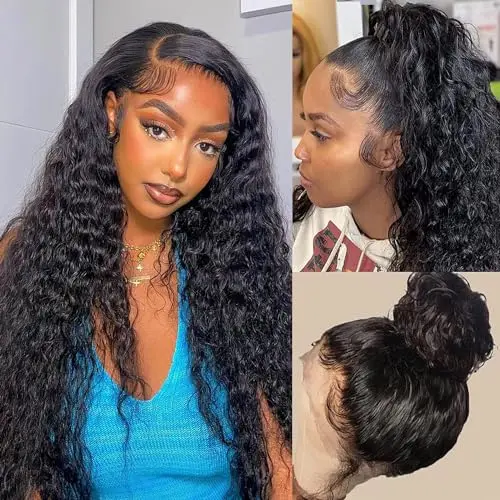PXTPXT 360 deep wave human hair lace front wig in natural black