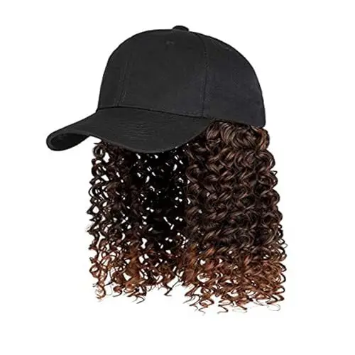 WUODHTW baseball cap wig with African kinky curly hair attached