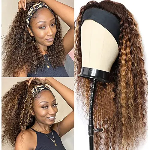 Rebasar deep wave headband wig with highlights