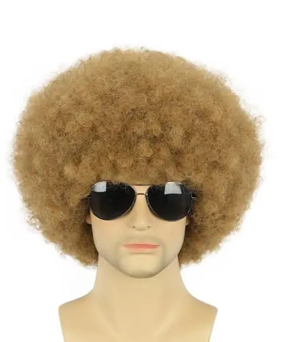 Curly light brown afro wig on adult