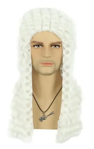Pure white colonial judge lawyer barrister wig with long curls