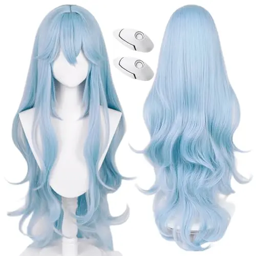 Long wavy light blue cosplay wig
