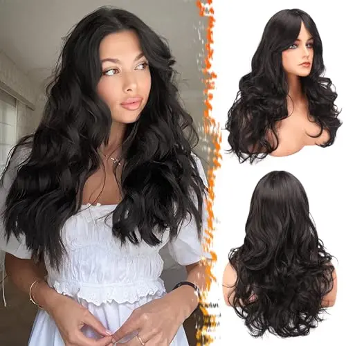 BARSDAR long brown wig with curtain bangs and layered butterfly cut
