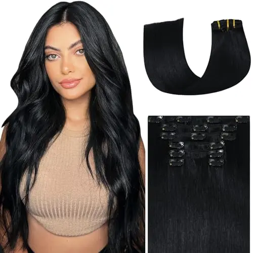 WindTouch 18-inch jet black clip-in human hair extensions