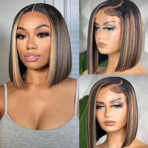 Queenset 13x4 lace front straight bob wig in 4/27 ombre
