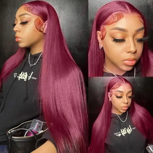 MACA BAKA burgundy extra long straight 13x4 lace front wig with free part