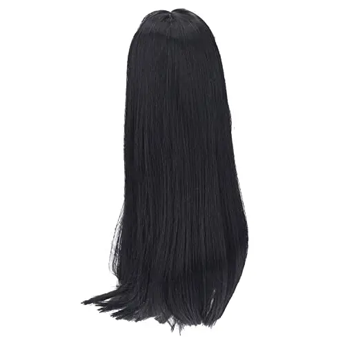 Long straight black BJD wig with side bangs