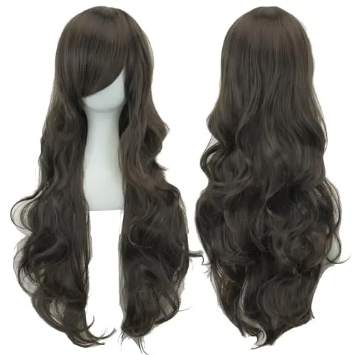 IMISSU long curly black brown wig with bangs