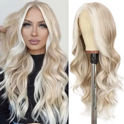 Sapphirewigs 134 body wave lace front wig in ash blonde with white tips