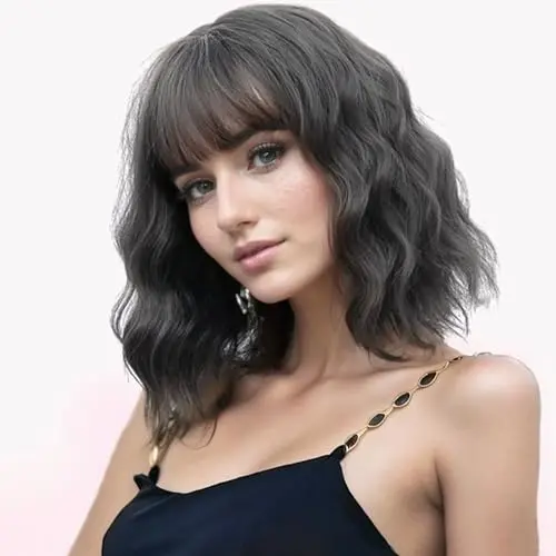 Deep grey loose wave bob wig with air bangs by VCKOVCKO