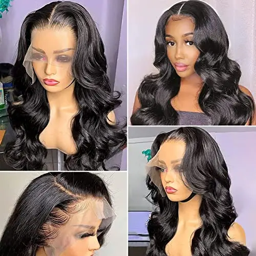 Fereowth 13x4 lace front human hair wig in 18-inch natural black body wave