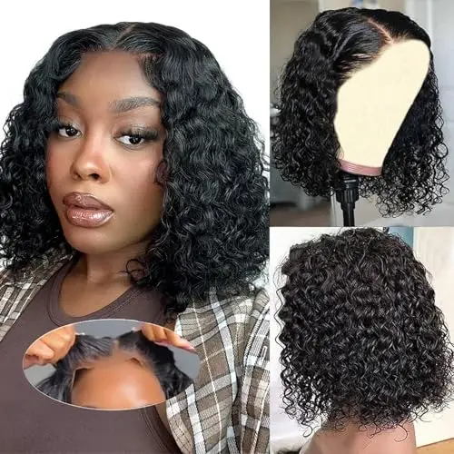 WENYAN Glueless Curly Bob 4x4 Lace Closure Wig