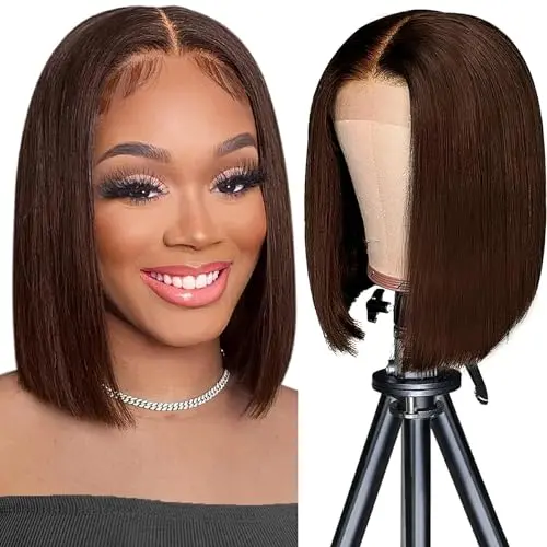 Queenset chocolate brown 13x4 HD lace front bob wig human hair