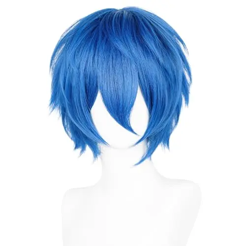 LABEAUTE short fluffy blue wig with bangs