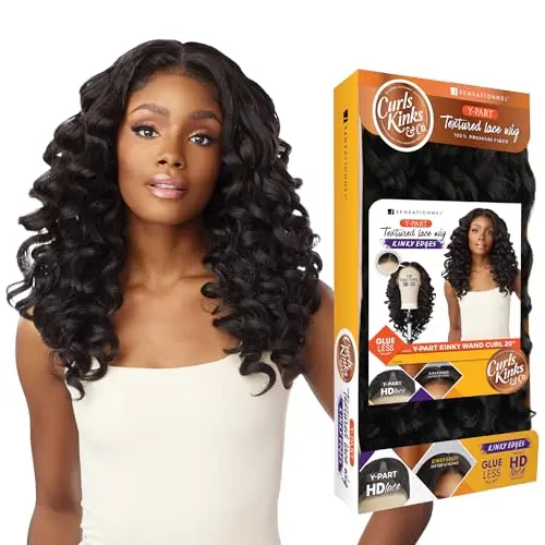 Sensationnel Kinky Edge Y-part wand curl wig in jet black