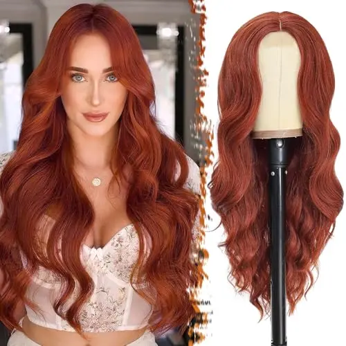BARSDAR 26-Inch Copper Auburn Lace Front Wig