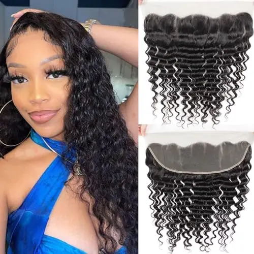 Doris Beauty 13x4 HD lace closure deep wave wig in natural black, 20 inches