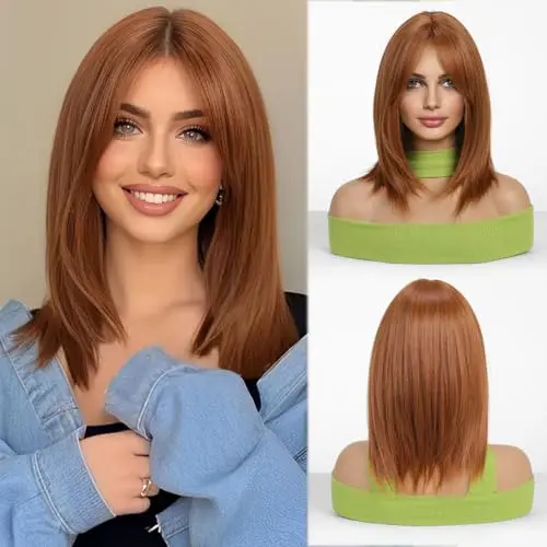 Esmee short straight auburn wig with dark roots and layered cut