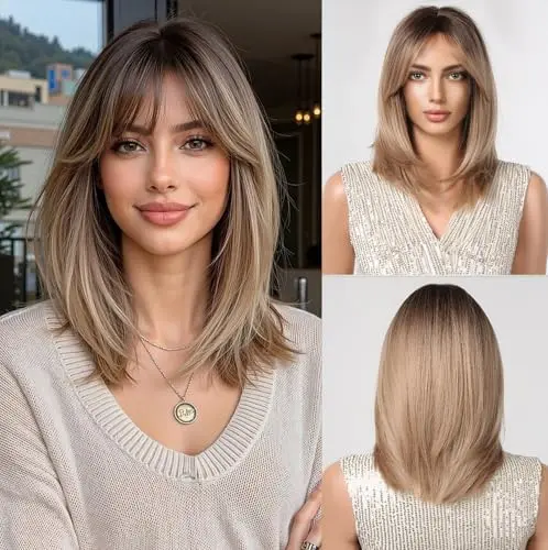 Esmee straight blonde ombre bob wig with bangs