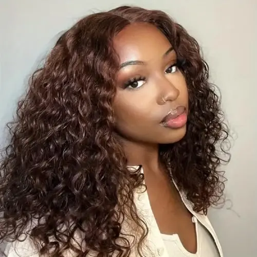 Chocolate brown 8 inch curly bob lace front wig with bouncy curls