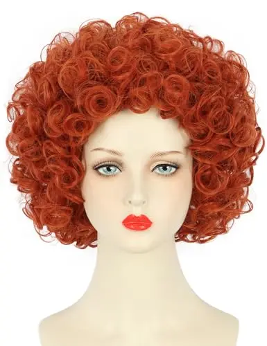yuehong short curly red cosplay wig with adjustable cap