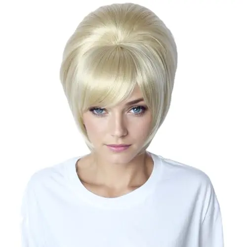 Linfairy short 1960s beehive wig in blonde