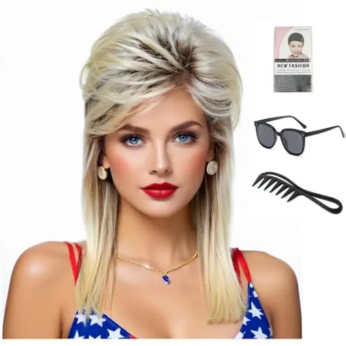 Blonde mix black shoulder length curly mullet wig