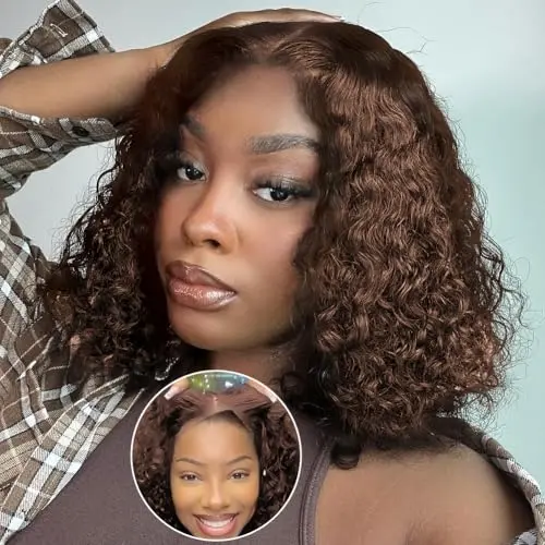 GENEROUS 16 inch chocolate brown deep curly glueless bob wig