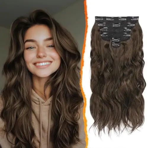 BARSDAR 6-piece wavy clip-in hair extensions in brown